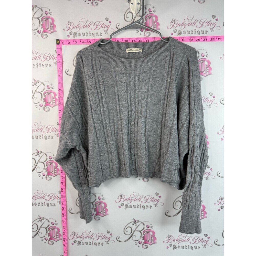 Women's Cable Knit Crewneck textured Sweater Gray printed casual look